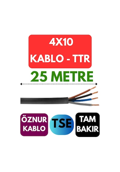 Öznur 4x10 Ttr Kablo Metre Seçenekli Siyah - 25 Metre