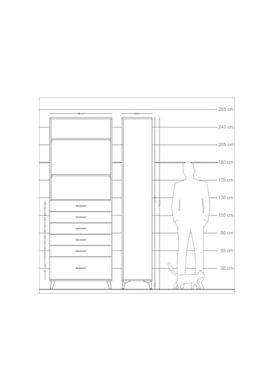 Arges Dolap 3 Raflı 6 Çekmeceli 88x30x243 Antrasit-aytaşı Antrasit