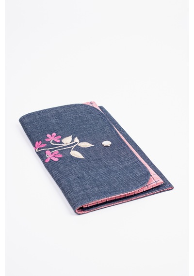 Fabric Craft Bag Kadın Kumaş Cüzdan Nakışlı Pembe - Mavi
