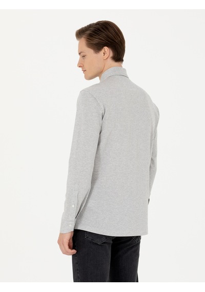 Cacharel Gri Slim Fit Uzun Kollu Gömlek