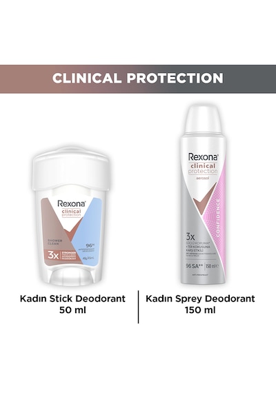 Rexona Clinical Protection Kadın Sprey Deodorant 150 ml + Clinical Pretection Stick Deodorant 50 ml