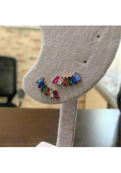 Gümüş Baget Renkli Taşlı Çift Küpe Nz41r9 Diğer