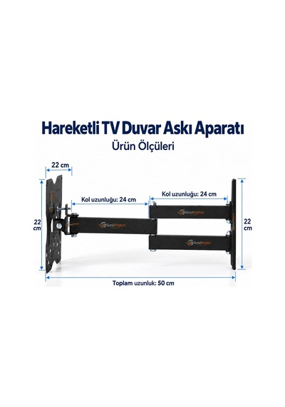 32 43 İnç Hareketli Tv Duvar Askı Aparatı Ayarlanabilir Metal, Vesa 75x75 / 100x100 / 200x150 / 200x200 Mm, 20 Kg Taşıma Kapasitesi 50-cm