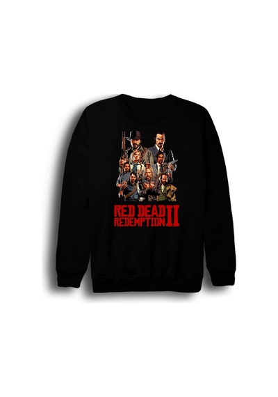 Red Dead Redemption 2 - Oyun Baskılı Unisex %100 Pamuk Bisiklet Yaka Siyah Sweatshirt Siyah