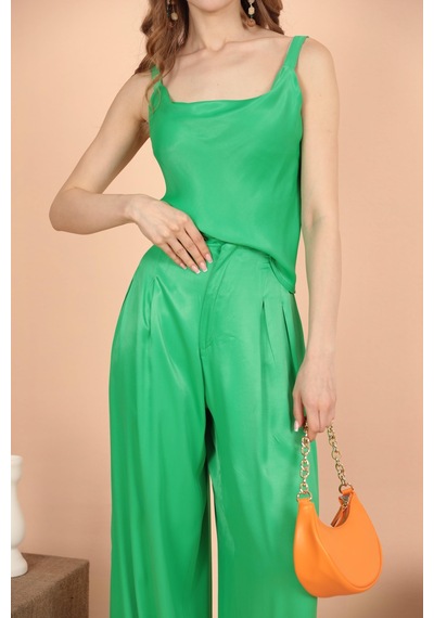 Chicnhappy Saten Kumaş Degaje Yaka Kadın Bluz Yeşil 24op1706401s Yeşil