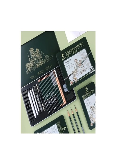 Karakalem Seti 10 Parça 1 Paket Teneke Metal Kutu Eskiz Çizim Seti Kara Kalem Genel