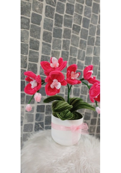 Yapay Saksılı Çiçek - Saksılı Orkide - Hediye Çiçek, Anneler Günü, Doğum Günü Çiçeği -35 Cm Fuşya