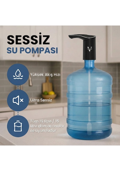 Vayomy Silentpro Sessiz Şarjlı Otomatik Damacana Su Pompası Dalgıç Motor Yüksek Hızlı Dolum Çocuk Kilidi Bpa Free Siyah