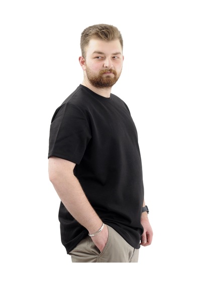 Mode Xl Büyük Beden Erkek T-shirt Bisiklet Yaka Interlok 23162 Siyah Siyah