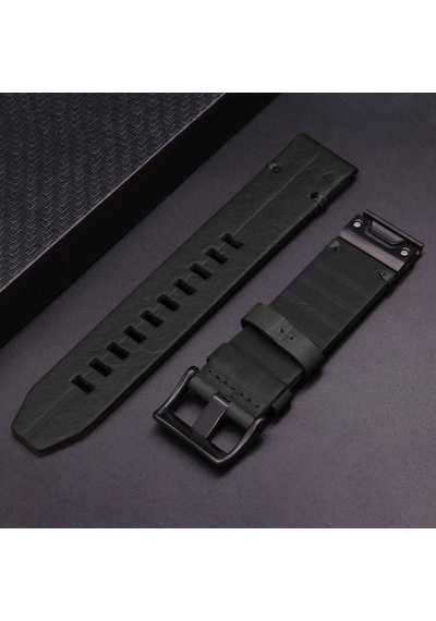 Caseonn Garmin Fenix 5x Kordon Quickfit Klasik Deri Yedek Kayış Siyah