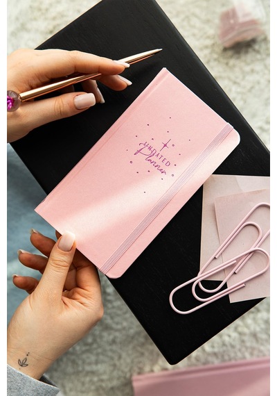 Charmlı Süresiz Haftalık Planlayıcı Cep Ajanda 9x17 Cm Pembe Açık Gri