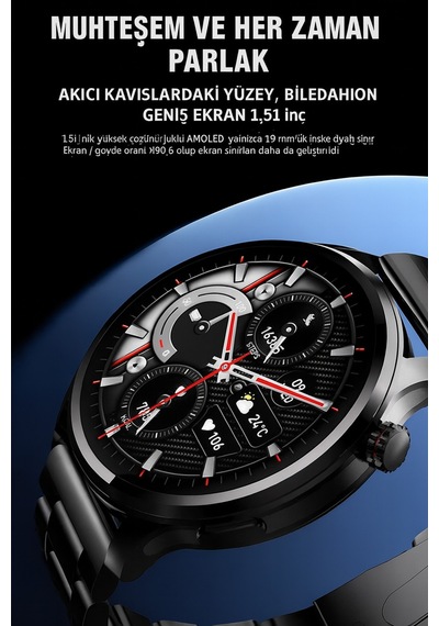 1.51 İnç Amoled Ekranli Akilli Saat - Her Zaman Açik Ltpo Ekran, Deri Kordon Tüm Telefonlara Uygun
