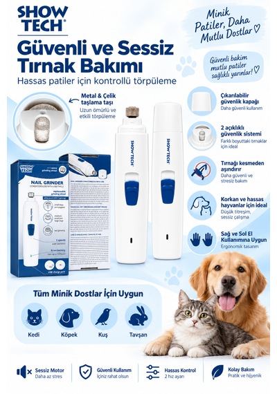 Showtech Kablosuz Köpek Ve Kedi Tırnak Törpüsü - Yedek Başlıklı