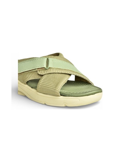 Fox Shoes Y973935004 Yeşil Kumaş Kalın Tabanlı Kadın Terlik Yeşil
