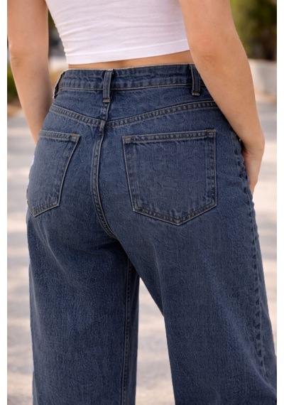 Cedy Denim Cedy Denım Yüksek Kalite Kadın Yüksek Bel Baggy Skater Jean Koyu Mavi