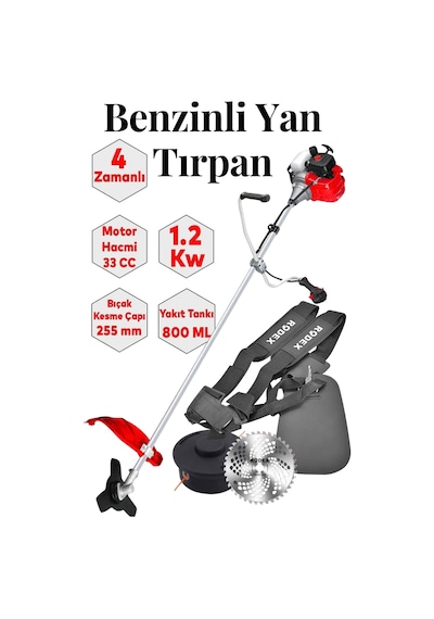 Rdx9639 4 Zamanlı Benzinli Yan Tırpan - 33 Cc / 3.2 Kw Kenar Alma Makinesi Çim Biçme Makinesi Çalı Kesme Makinesi Ağaç Testeresi Kesme Makinesi