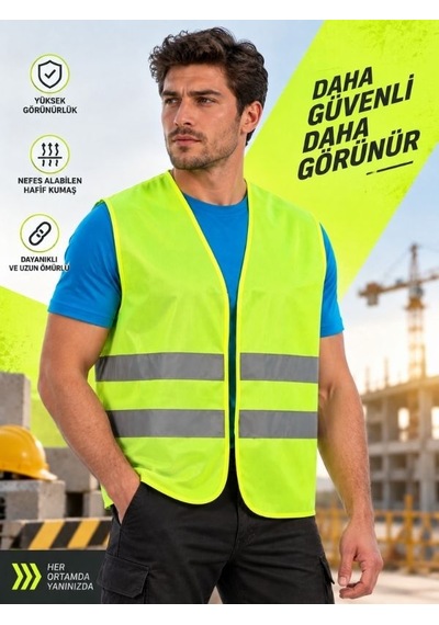 2 Adet Reflektörlü Yeşil İkaz Yeleği Xxl İşçi & Motorcu Güvenlik Yeleği