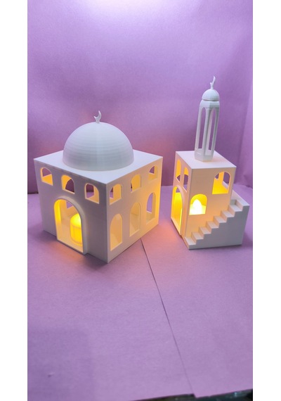 Beyaz Cami Mumluk Şık Dekarosyon 2 Adet Tealiğht Mum ile Birlikte