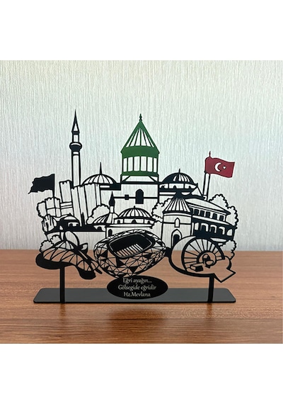 Konya Silueti Metal Masa Dekoru Kişiye Özel Yazılı Tasarım