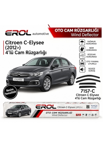 Citroen C-elysse 2012 4'lü Mugen Cam Rüzgarlığı Siyah