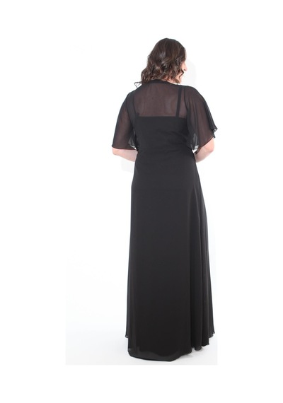Ladies First Büyük Beden 3221 Antrasit Uzun Abiye Elbise 001