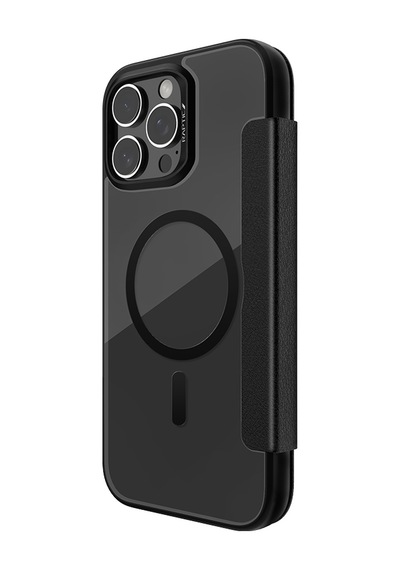 Apple Uyumlu iPhone 16 Pro Kılıf Magsafe Vegan Deri Şeffaf Kartlıklı Raptic Urban Folio Serisi Kapak Siyah