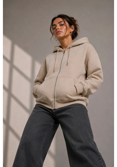 Bb Butik Basic Kadın Oversize Fermuarlı Kapüşonlu Sweatshirt Üç İplik Sweatshirt Hırka My3535 Bej Bb Butik Basic Kadın Oversize Fermuarlı Kapüşonlu Sweatshirt Üç İplik Sweatshirt Hırka My3535 Bej