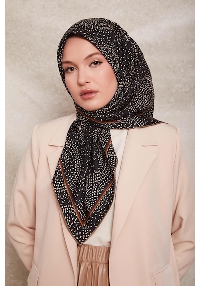 Levidor Noktalı Daireler Baskı Twill İpek Eşarp-0933 Siyah