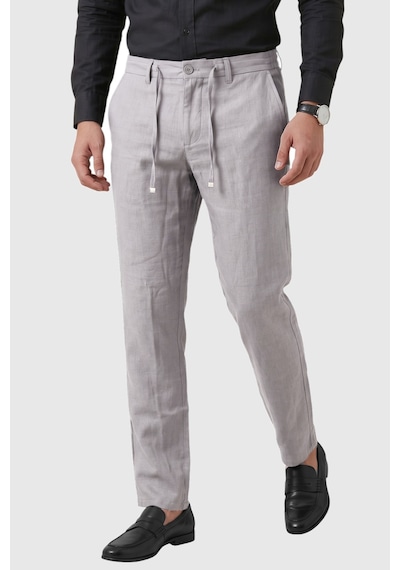 Deepsea Taş Slim Fit Likralı Keten Dokulu Lastikli Belli İpli Yazlık Erkek Pantolon 2603001