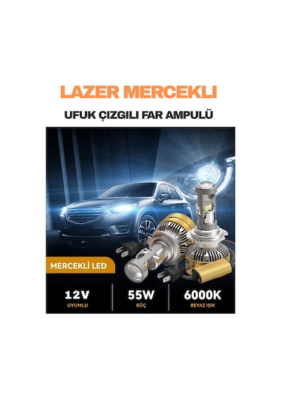 Opel Astra H 2004 - 2014 Kısa Ve Uzun Far Uyumlu Mercek Led Ufuk Çizgili Far Ampulü Led Şimşek Etkili