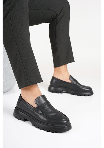 Fame Step Hakiki Deri Erkek Casual Ayakkabı +4.5 Cm Boy Uzatan Kalın Taban Günlük Bağcıksız Comfort Siyah Loafer Venedik