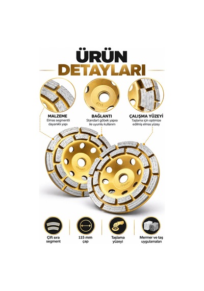 Çift Sıra 115 Mm Elmas Mermer Silme Diski Avuç Taşlama