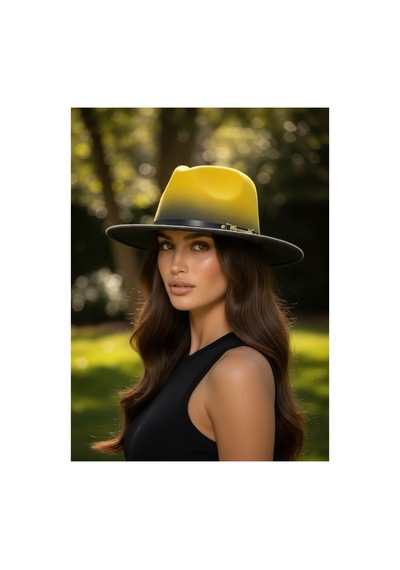 Gigi Luxe Özel Tasarım Fedora Fötr Şapka Ayarlanabilir Gold Aksesuarlı Kovboy Fötr Sarı Sarı
