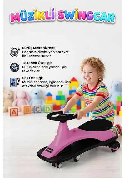 Müzikli Ve Işıklı Tekerlekli 1 Fonksiyonlu Pedalsız Eğitici Bin-git Oyuncak Karınca Kaykay
