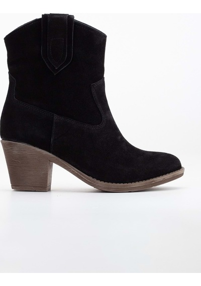 Analin Shoes Kadın Hakiki Deri Western Kovboy Bot Siyah Süet