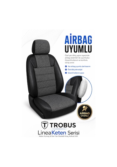 Renault Broadway 1990-2000 Uyumlu Lineaketen Serisi Ortopedik Füme Siyah Koltuk Kılıfı
