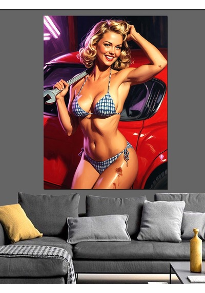 Bikini Tamirci Kadın Seksi Poz Veriyor Dekoratif Kanvas - Mdf Ahşap Tablo