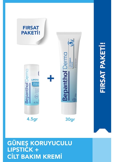 Bepanthol Cilt Kremi 30 G + SPF 30 Lipstik Dudak Kremi 4.5 G l Avantajlı Günlük Bakım Seti