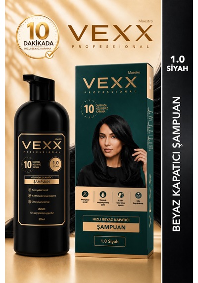 Vexx Professional Beyaz Kapatıcı Pratik Boya Şampuan Siyah 1.0 Amonyaksız Formül 300 Ml.