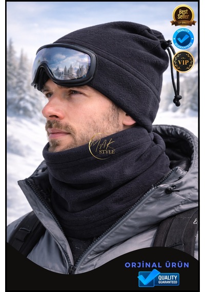 Overpet Yetişkin Polar Boyunluk Ayarlanabilir, Çok Amaçlı Boyunluk & Bere Siyah