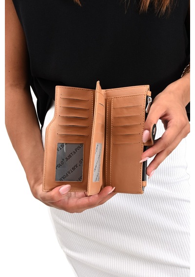 Just Polo Kadın Bol Kartlıklı Kağıt Para Bölmeli Cüzdan 12cmx10cm Pbu02 Siyah Taba Siyah - Taba