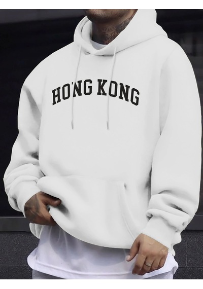 Startmore Tarzsokak Hong Kong Letter Yaratıcı Baskılı Unisex Kazaklar Polar Sonbahar Kazak Günlük Sokak Spor Giyi Beyaz