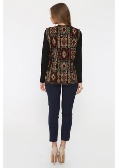 Kadın Etnik Desen Klasik Triko Örgü Kilim Yelek 1052-gümüş Gümüş