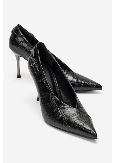 Luvi Shoes Polly Siyah Baskı Kadın Topuklu Ayakkabı
