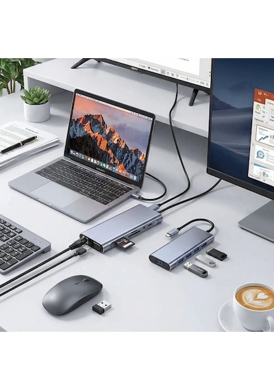 8in1 Type-c Çoklayıcı Hub Hdmı 4k Usb 3.0 Sd Tf Kart Rj45 Ethernet Dönüştürücü Adaptör 4915