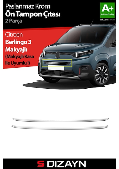 S-dizayn Citroen Berlingo Makyajlı Krom Ön Tampon Çıtası 2 Prç 2024 Üzeri A+ Kalite