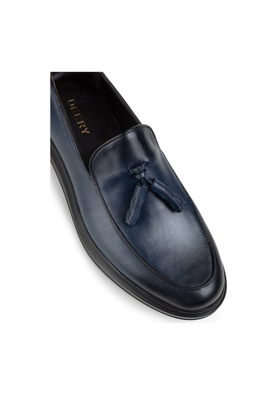 Deery Hakiki Deri Mavi Püsküllü Comfort Erkek Loafer Mavi (539875829) Mavi