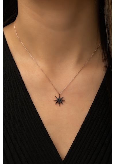 Papatya Silver Kutup Yıdızı Siyah Nano Zirkon Taşlı Kolye Rose Altın Kaplama 925 ayar Gümüş - UVPS100441