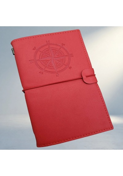 Ergonomik Pusula Tasarımlı Kırmızı Deri Defter 103 Ivory