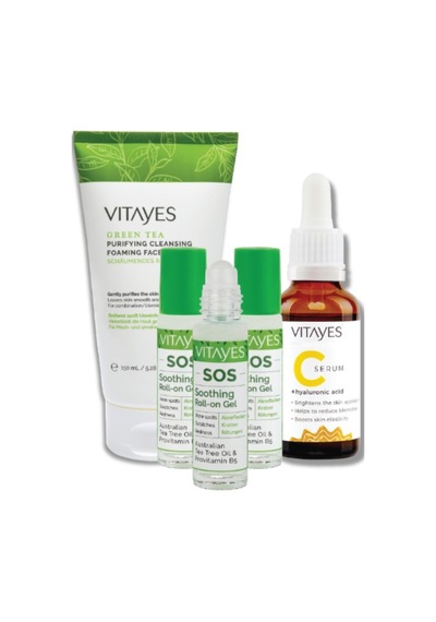 Vitayes ﻿Vitayes Hyaluronic Acid Vitamin C Serum 30 ML + Sos Çay Ağacı Özlü Onarıcı Roll-On Serum + Yeşil Çay Yüz Serumu 46417314